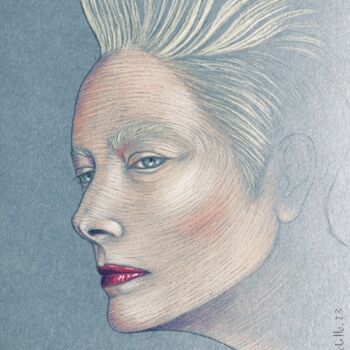 Drawing titled "Tilda Swinton" by Cécile Mordillo, Original Artwork, Pencil