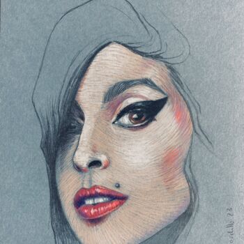 Drawing titled "Amy Winehouse" by Cécile Mordillo, Original Artwork, Pencil