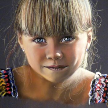 Pintura titulada "Regard azur" por Cécile Vigier, Obra de arte original, Pastel