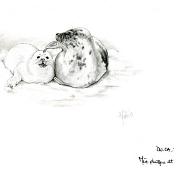 Disegno intitolato "Phoques" da Cécile Aquisti, Opera d'arte originale