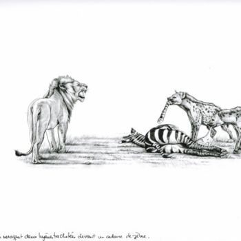 Disegno intitolato "Lion et hyènes" da Cécile Aquisti, Opera d'arte originale