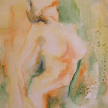 Painting titled "Nu orange et vert" by Cécile Bui, Original Artwork