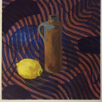 Peinture intitulée "Carafe et un citron" par Cecile Massol, Œuvre d'art originale, Autre