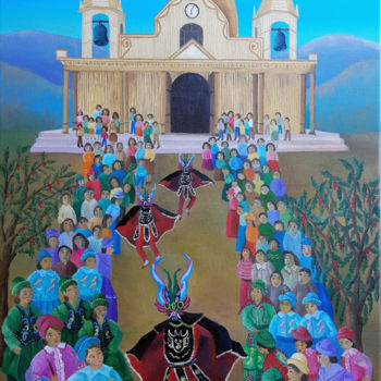 Schilderij getiteld "Fiesta de la Tirana" door Cecilia Byrne Asenjo, Origineel Kunstwerk, Olie