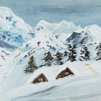 Painting titled "80x25x3  chalets-so…" by Cécilia Crivelli, Original Artwork, Acrylic