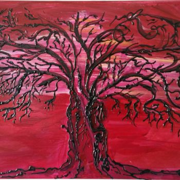 Painting titled "100x40x4 nuit-rouge…" by Cécilia Crivelli, Original Artwork, Acrylic