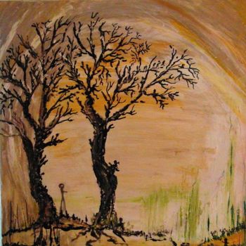 Painting titled "40x40x2 - 2 arbres…" by Cécilia Crivelli, Original Artwork, Acrylic