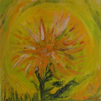 Pintura intitulada "40x40x2 Fleur jaune…" por Cécilia Crivelli, Obras de arte originais, Acrílico