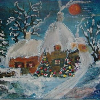 「Scène naïve d'hiver…」というタイトルの絵画 Cécilia Crivelliによって, オリジナルのアートワーク, アクリル