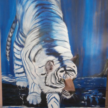 Painting titled "Le tigre blanc" by Cécilia Godeneche, Original Artwork, Oil