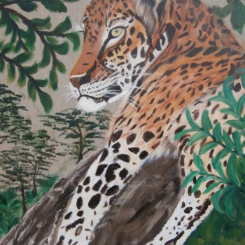 Ζωγραφική με τίτλο "le jaguar" από Cécilia Godeneche, Αυθεντικά έργα τέχνης, Λάδι