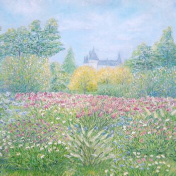 Malerei mit dem Titel "Les jardins du chât…" von Cécilia M., Original-Kunstwerk, Öl