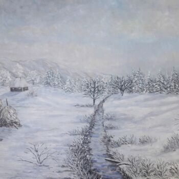 Malerei mit dem Titel "Hiver en Roumanie" von Cécilia M., Original-Kunstwerk, Öl