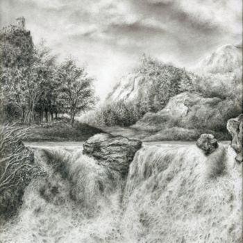 Desenho intitulada "etude-paysage.jpg" por Cecilia Melinescu, Obras de arte originais, Lápis