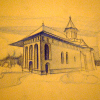 Drawing titled "Eglise  Roumanie. C…" by Cecilia Teodoru, Original Artwork