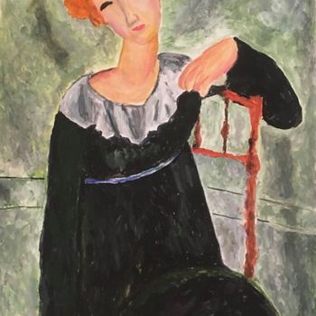Painting titled "mulher de cabelo ve…" by Cecília Vilas Boas, Original Artwork, Acrylic