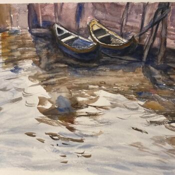 Painting titled "O SILENCIO DO CAIS" by Cecília Vilas Boas, Original Artwork, Watercolor