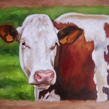 Pintura intitulada "Vache" por C Ceballos, Obras de arte originais, Óleo