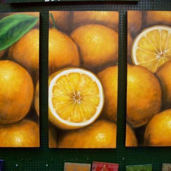 Pintura titulada "Tríptico Naranjas" por C Ceballos, Obra de arte original, Oleo