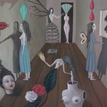 Painting titled "LA HABITACIÓN" by María Prado (Pintora Surrealista), Original Artwork, Oil