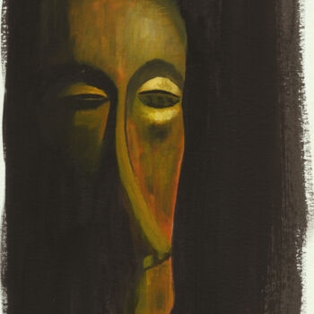 Peinture intitulée "Masque du Ngil" par Cédric Crémière, Œuvre d'art originale, Aquarelle