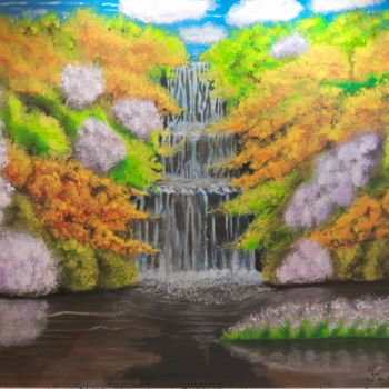 Painting titled "Cascade féerique" by Cédric Fayasse, Original Artwork, Acrylic Mounted on Wood Stretcher frame