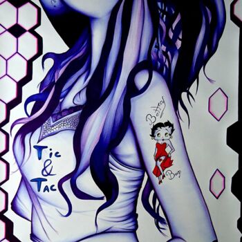 Drawing titled "Femme tatoo" by Cedric Moreau, Original Artwork, Ballpoint pen