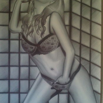 Drawing titled "femme" by Cedric Moreau, Original Artwork, Ballpoint pen