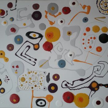 Schilderij getiteld "Les 1000 Visages" door Cédric Roger, Origineel Kunstwerk, Acryl