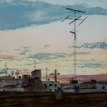 Painting titled "amanece en Madrid A…" by Jose Luis Perez Muñoz, Original Artwork, Oil