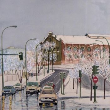 Pintura titulada "nieva en Madrid ACU…" por Jose Luis Perez Muñoz, Obra de arte original, Oleo