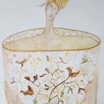 Ζωγραφική με τίτλο "fleur de coton" από Cegede, Αυθεντικά έργα τέχνης, Μελάνι