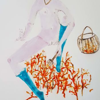 Malerei mit dem Titel "Au jardin de corail" von Cegede, Original-Kunstwerk, Tinte