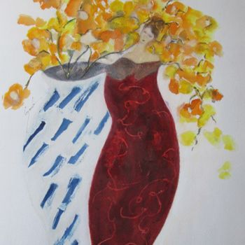 Painting titled "vase bicolore et si…" by Cegede, Original Artwork, Ink