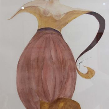 Painting titled "le pichet et le chat" by Cegede, Original Artwork, Ink