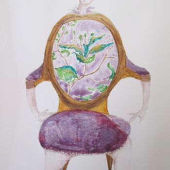 Schilderij getiteld "fillette et fauteuil" door Cegede, Origineel Kunstwerk, Inkt