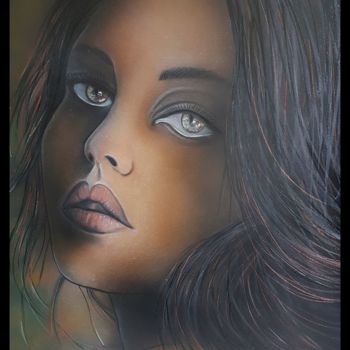 Painting titled "" Nude "" by Cel . B, Original Artwork, Airbrush Mounted on Wood Stretcher frame
