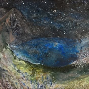 Картина под названием "Горное озеро" - Наталья Ковалева, Подлинное произведение искусства, Акрил Установлен на Деревянная ра…