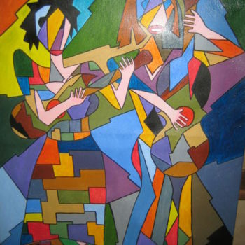 Painting titled "les musiciens" by Celestin Louro, Original Artwork