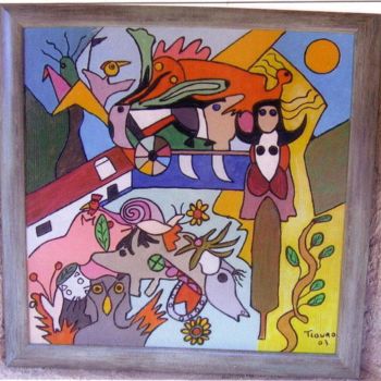 Painting titled "la ferme" by Celestin Louro, Original Artwork