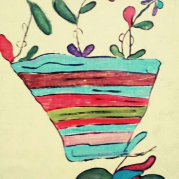 Ζωγραφική με τίτλο "the flower pot" από Celestina Brasil, Αυθεντικά έργα τέχνης, Ακρυλικό
