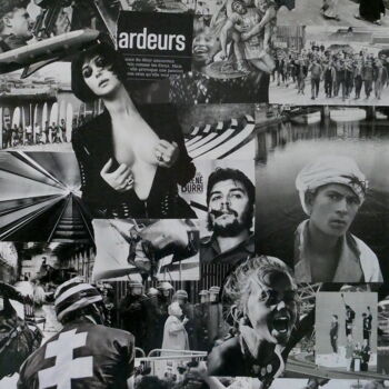 Collages getiteld "Ardeurs" door Célia Colic, Origineel Kunstwerk, Collages Gemonteerd op Frame voor houten brancard