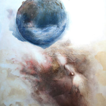 Schilderij getiteld "Falling Earth" door Celia Kettle, Origineel Kunstwerk, Acryl Gemonteerd op Frame voor houten brancard