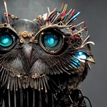 Arte digitale intitolato "Mecha Owl 1" da Celicun, Opera d'arte originale, Immagine generata dall'IA