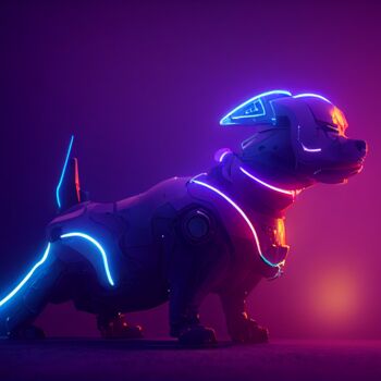 Arts numériques intitulée "Neon Dog" par Celicun, Œuvre d'art originale, Image générée par l'IA