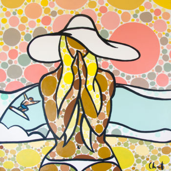 「RISING SUN」というタイトルの絵画 Céline Chatによって, オリジナルのアートワーク, アクリル ウッドストレッチャーフレームにマウント