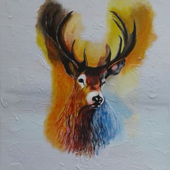 Painting titled "Cerf" by Céline Barbe, Original Artwork, Acrylic