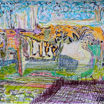 Painting titled "Campagne en été" by Céline Bron, Original Artwork, Marker