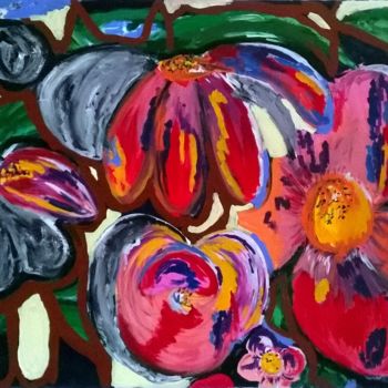 Painting titled "FLOWERS" by Céline Bron, Original Artwork, Acrylic