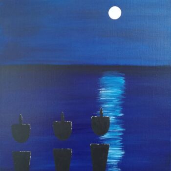 Painting titled "Clair de lune" by Céline Corre, Original Artwork, Acrylic Mounted on Wood Stretcher frame